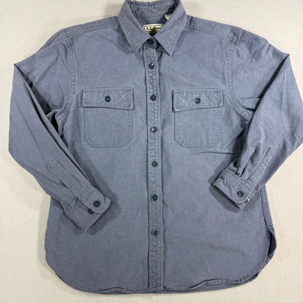 L.L.Bean Chamois Cloth Shirt Womens Small Blue 100% Cotton Made In USA